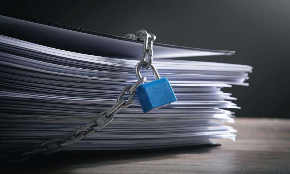 Documents locked with a padlock